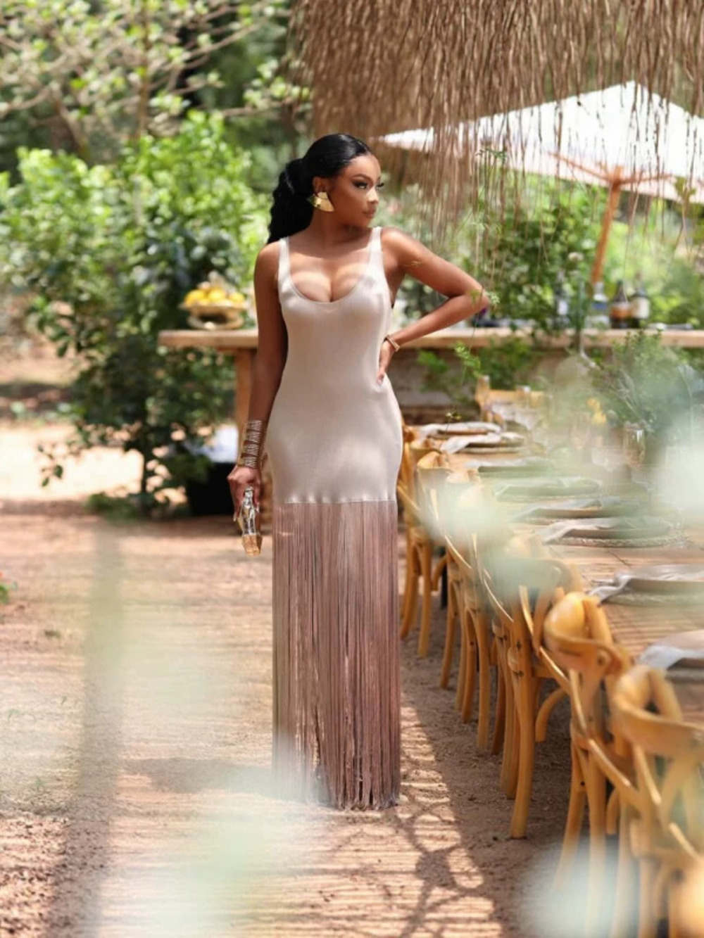 ZARA African Sleeveless Halter Fringe Maxi Dress Sexy Resort
